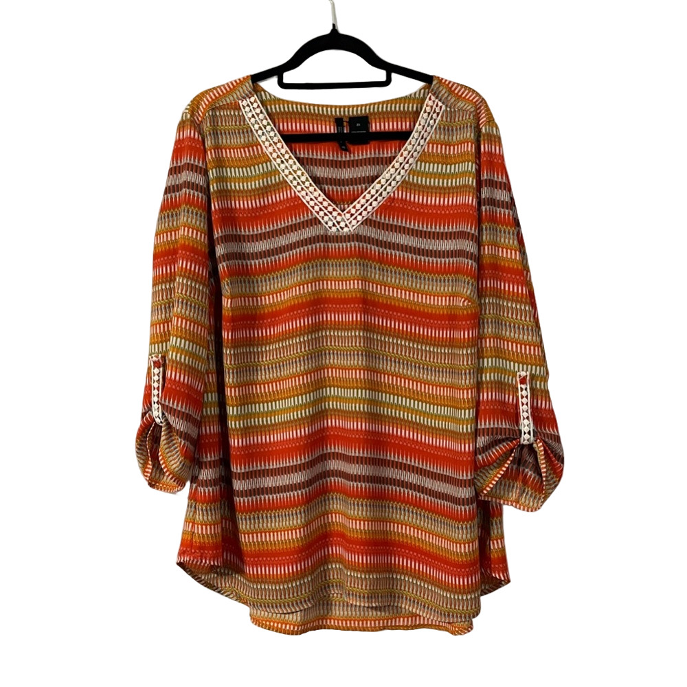 New Directions V-neck Orange beige brown Women’s top 2X